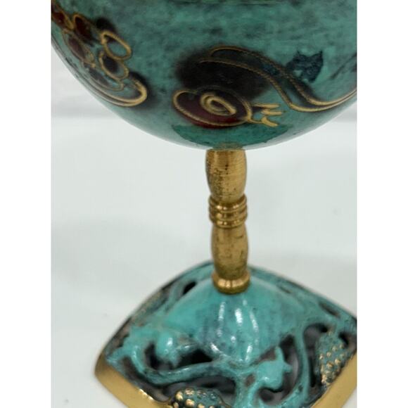 Vintage Enamel On Brass And Glass Insert Kiddish Cup Made in Israel - Picture 7 of 13